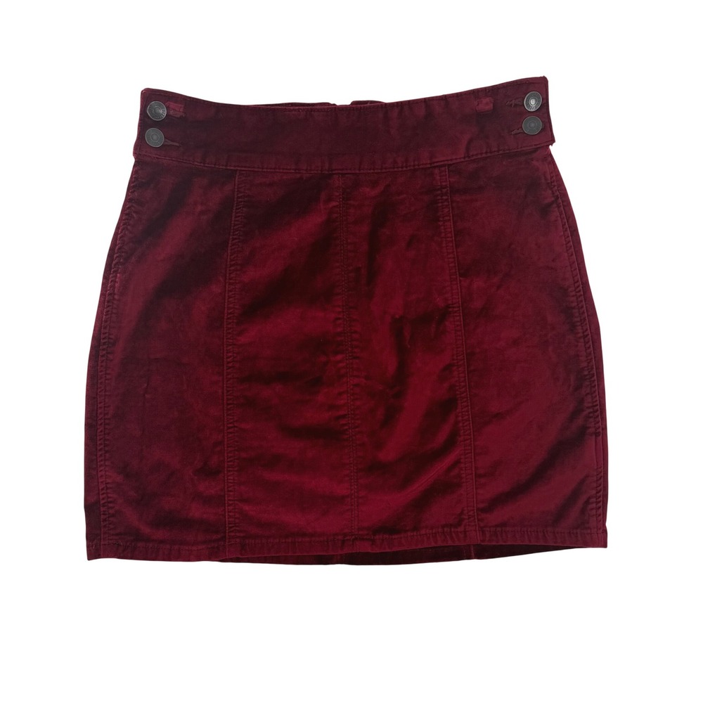 Free People Burgundy Velvet Mini Skirt Button Side Back Zip W 29 61855-16515125 - Picture 2 of 9